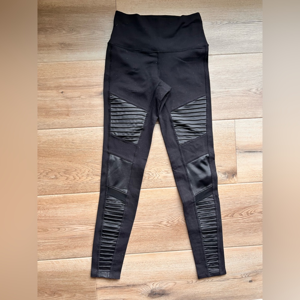 ALO Black Leggings with Faux Leather Panels